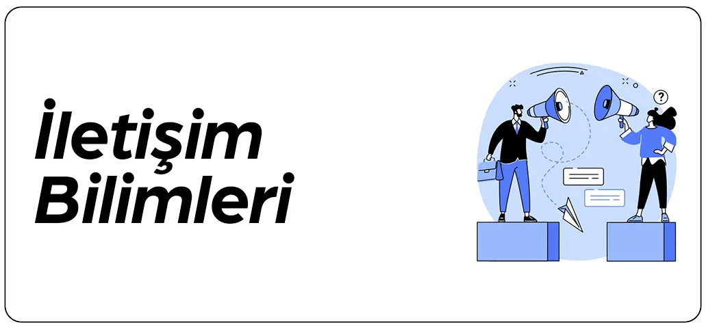 İletişim anketlerini temsil eden megafon, mikrofon ve konuşma balonu ikonlu illüstrasyon