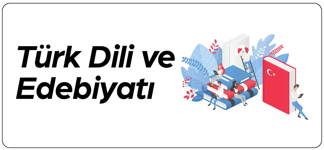 Edebiyat ve dil anket konularını simgeleyen kitap, kalem ve bayrak içeren illüstrasyon