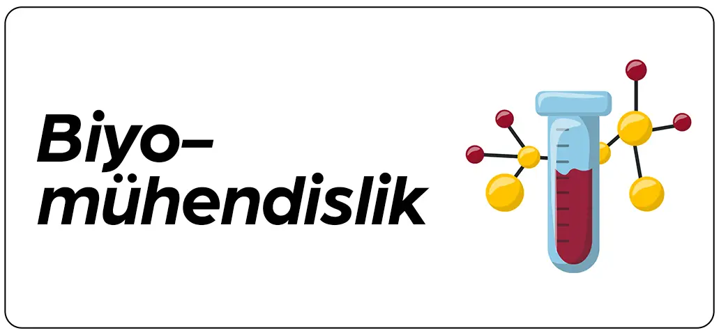 Biyomühendislik konularını simgeleyen deney tüpü ve hücresel yapı ikonlu görsel